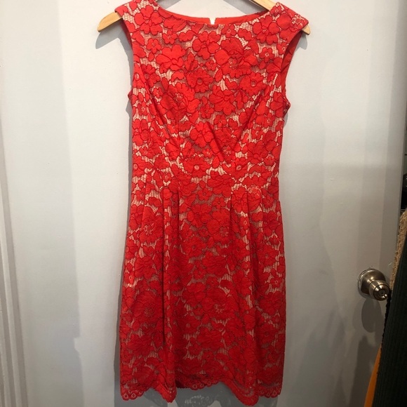 Red‎ Floral Eyelet Sleeveless Vince Camuto Dress lace - Picture 1 of 8